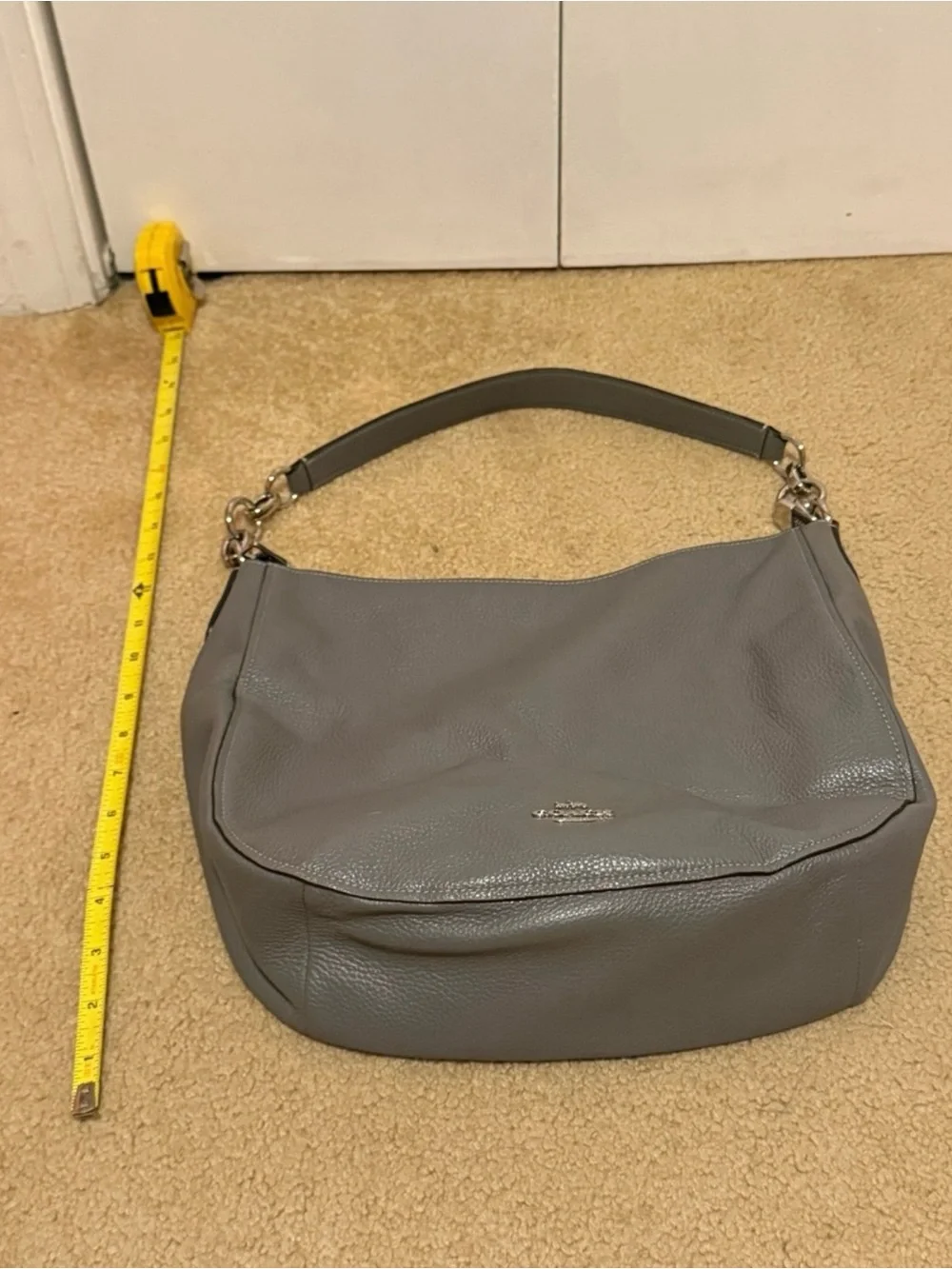 Coach Elle Hobo Heather Grey Pebbled Leather Shoulder Bag Silver Hardware